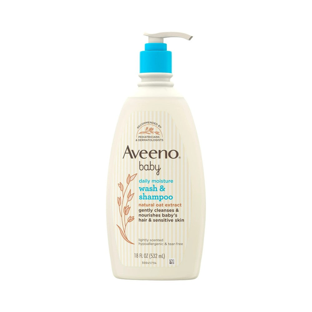 Aveeno Baby Daily Moisture Bath Body Wash & Shampoo Fragrance Free (18oz) 532ml