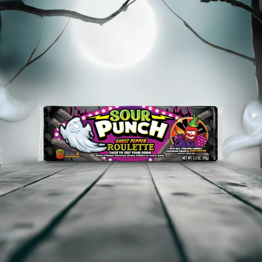 Sour Punch Ghost Pepper Roulette Straws Halloween Candy 3.2oz (91g)