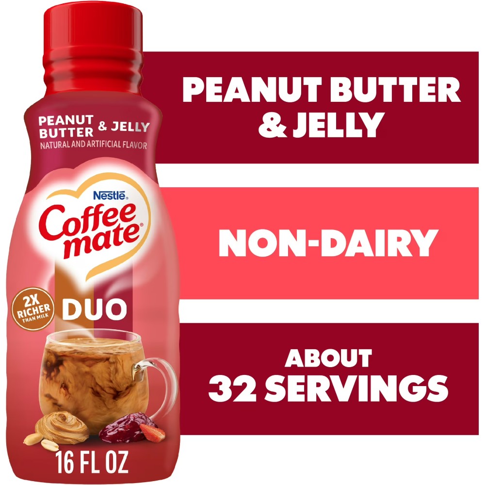 Coffee mate Peanut Butter and Jelly Duo Liquid Non-Dairy Coffee Creamer 16oz (473ml)
