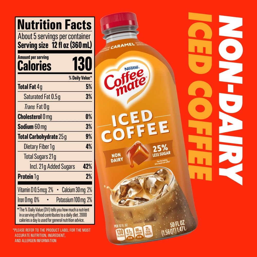 Coffee Mate Iced Coffee Caramel Flavoured Iced Coffee Non-Dairy Ready to Drink 50oz (1.47L)