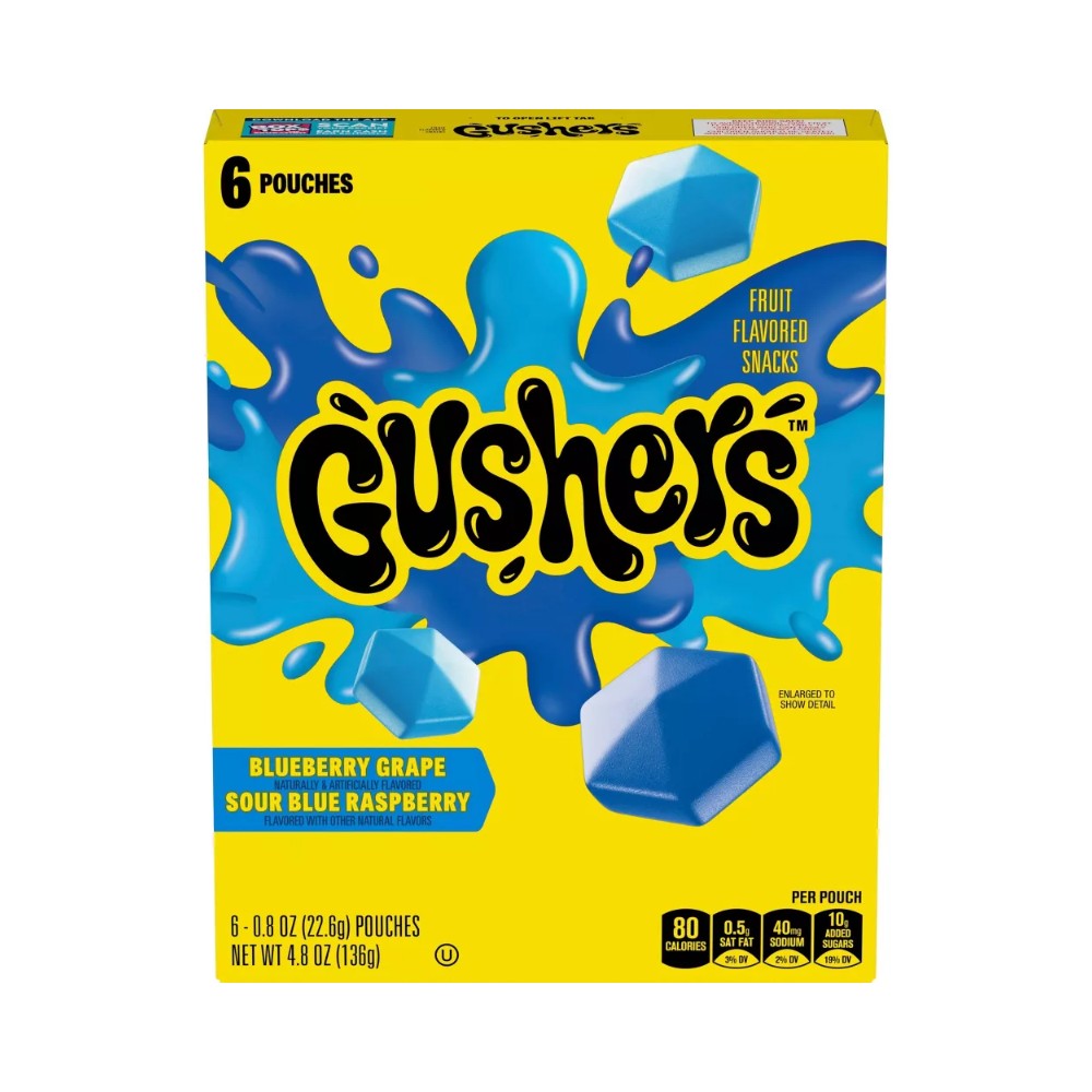 Gushers Blueberry Grape & Sour Blue Raspberry Fruit Candy 6's 4.8oz (136g)