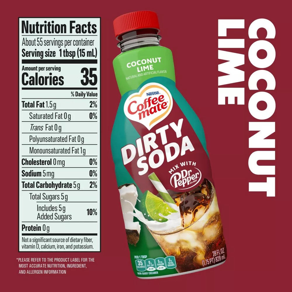 Coffee Mate Coconut Lime Dirty Soda Creamer 28oz (828ml)
