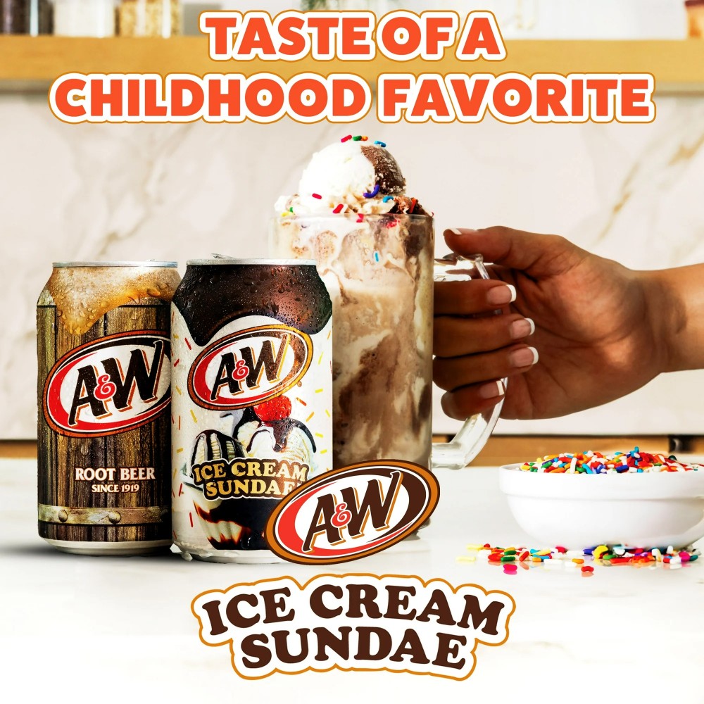 A&W Ice Cream Sundae Soda Pop Fizzy Drink 12oz (355ml) Cans