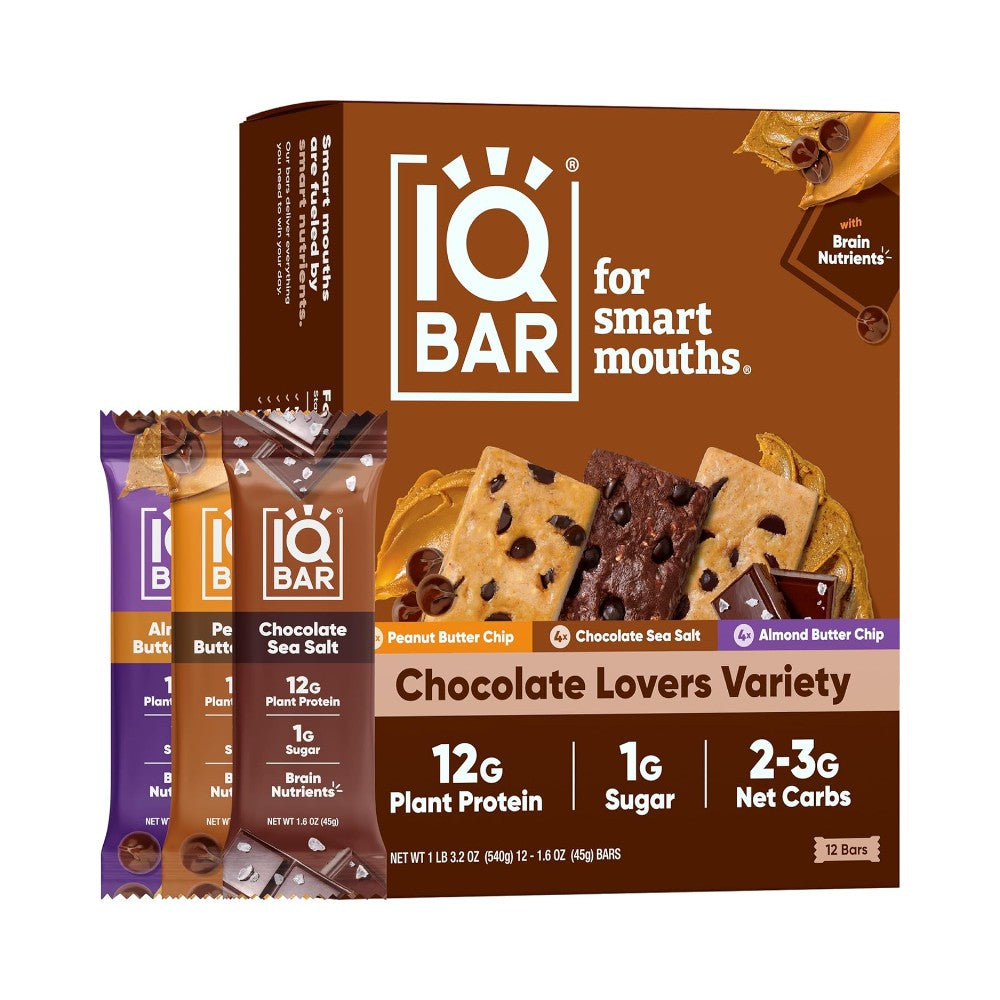 IQBAR Brain and Body Plant Protein Bars I Chocolate Lovers Variety Pack I Low Sugar Keto Energy Bar I 12g Protein