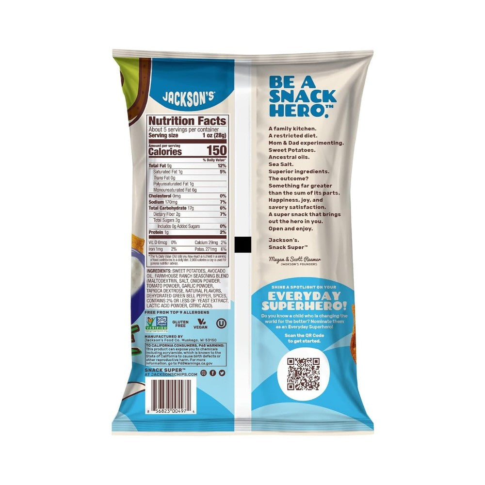Jackson's Avocado Oil Sweet Potato Chips Farmhouse Ranch 5oz (142g)