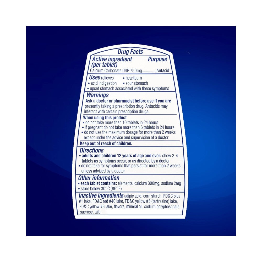 TUMS Antacid Chewable Tablets, Extra Strength for Heartburn Relief, Assorted Fruit, 96 count