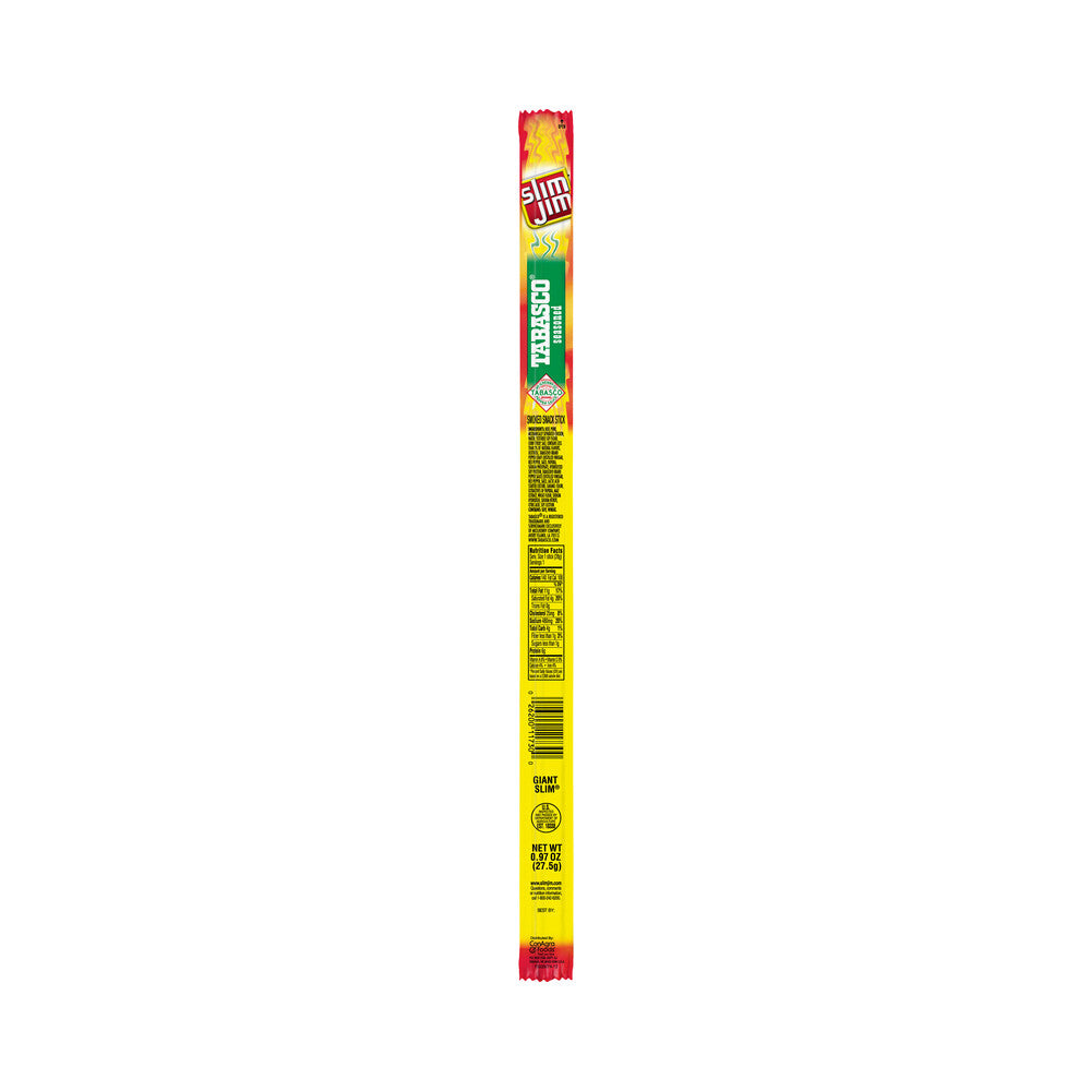 Slim Jim Giant Smoked Meat Sticks, Tabasco Flavor, 6g Protein Per Serving .97oz (27g)