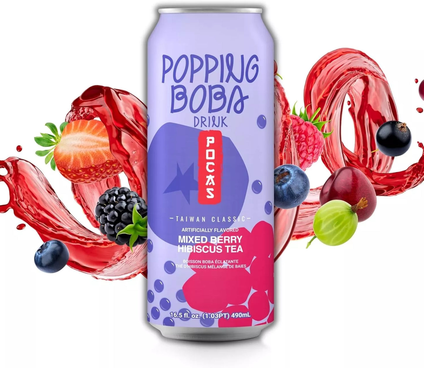 Popping Boba Mixed Berry Hibiscus Tea 16.5oz (490ml)