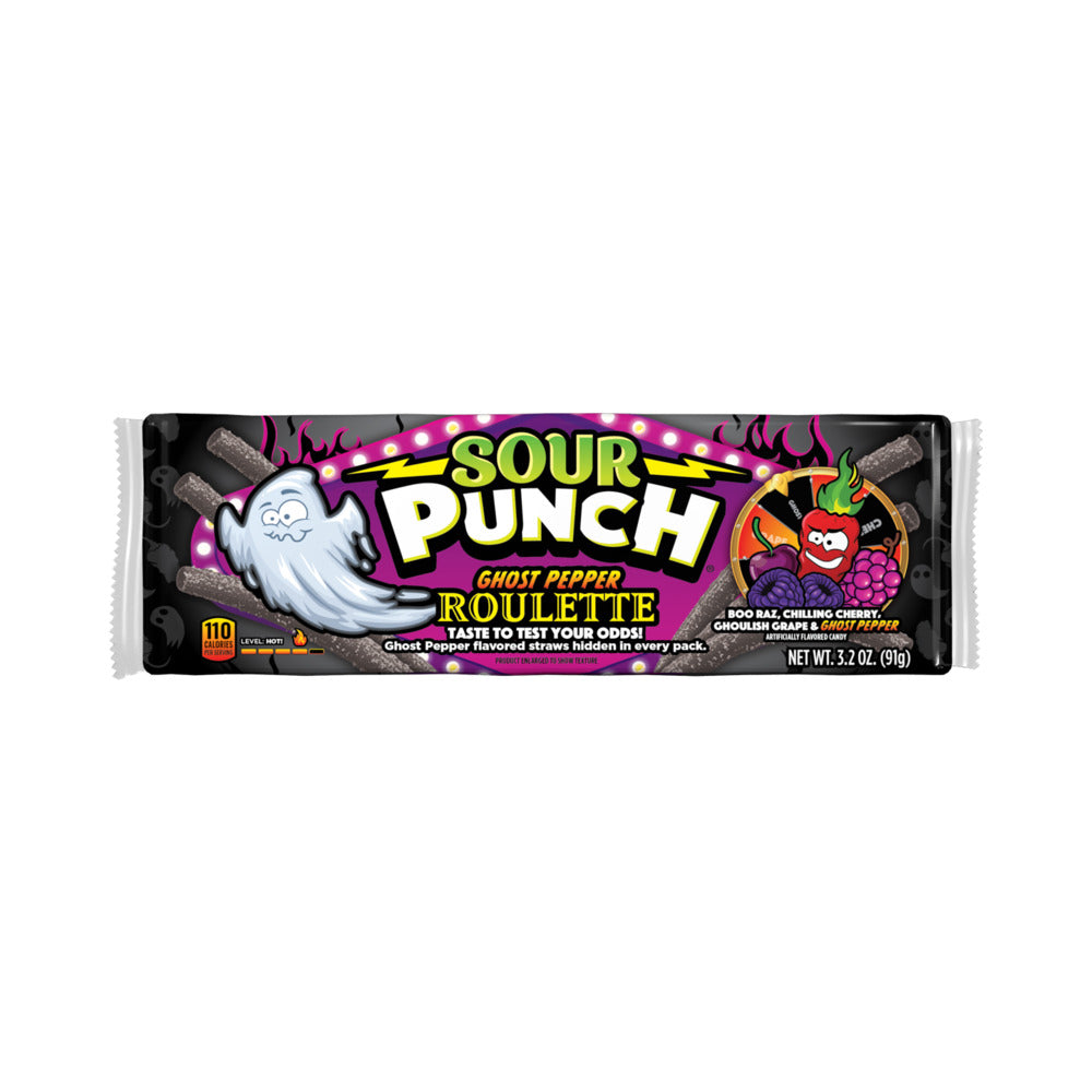 Sour Punch Ghost Pepper Roulette Straws Halloween Candy 3.2oz (91g)