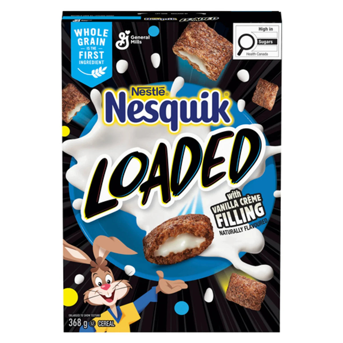Nesquik Loaded Bites cereal 368g box, front