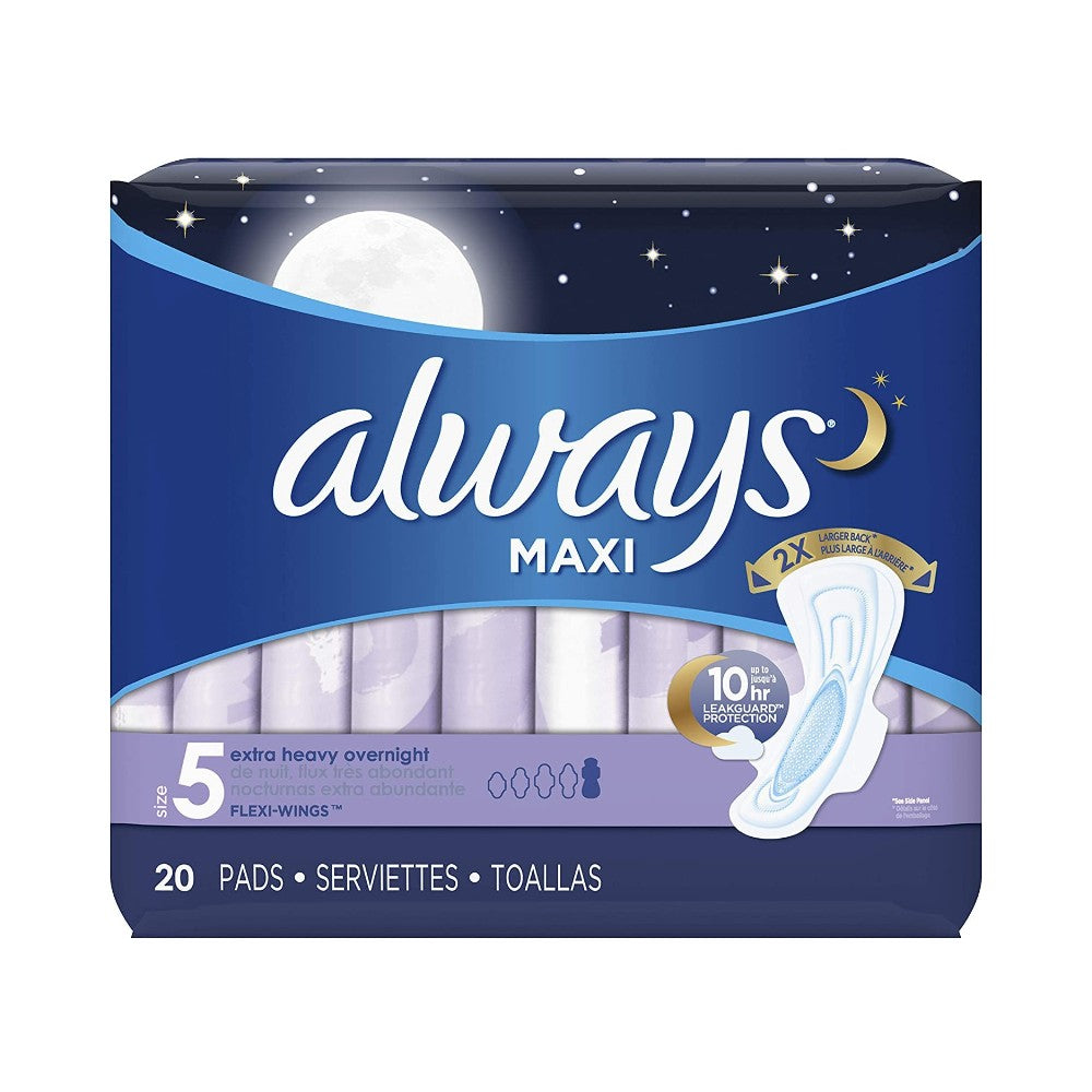 Always Extra Heavy Overnight Maxi Pads with Flexi-Wings Sze 5 20's