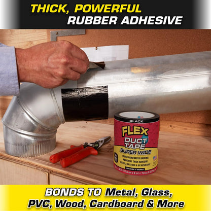 Flex Duct Tape, Super Wide, 4.6 Inches x 20 Feet, Black, Heavy Duty Strong, Multi-Surface Tape