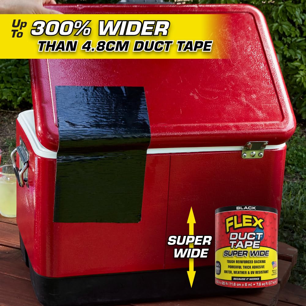 Flex Duct Tape, Super Wide, 4.6 Inches x 20 Feet, Black, Heavy Duty Strong, Multi-Surface Tape