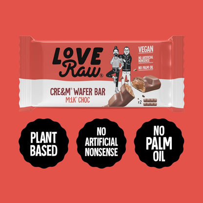 LoveRaw Cre&m Wafer Bars Vegan M:lk Chocolate 43g