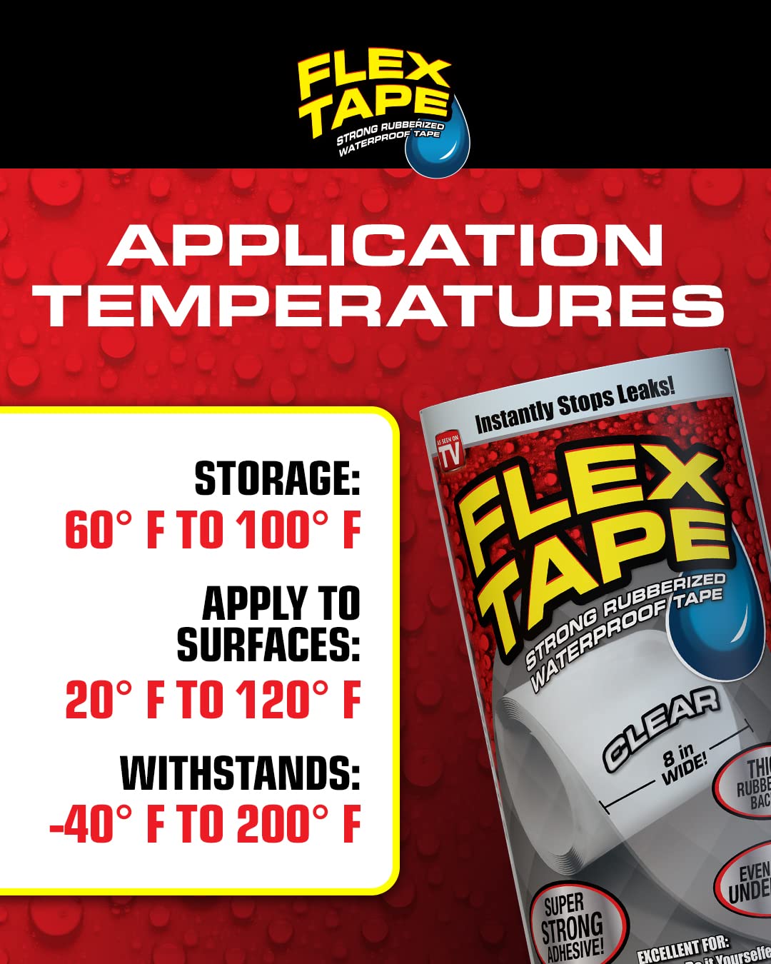 Flex Tape Mini Super Strong Waterproof Tape, Clear 7.65cm x 10.2cm x 2
