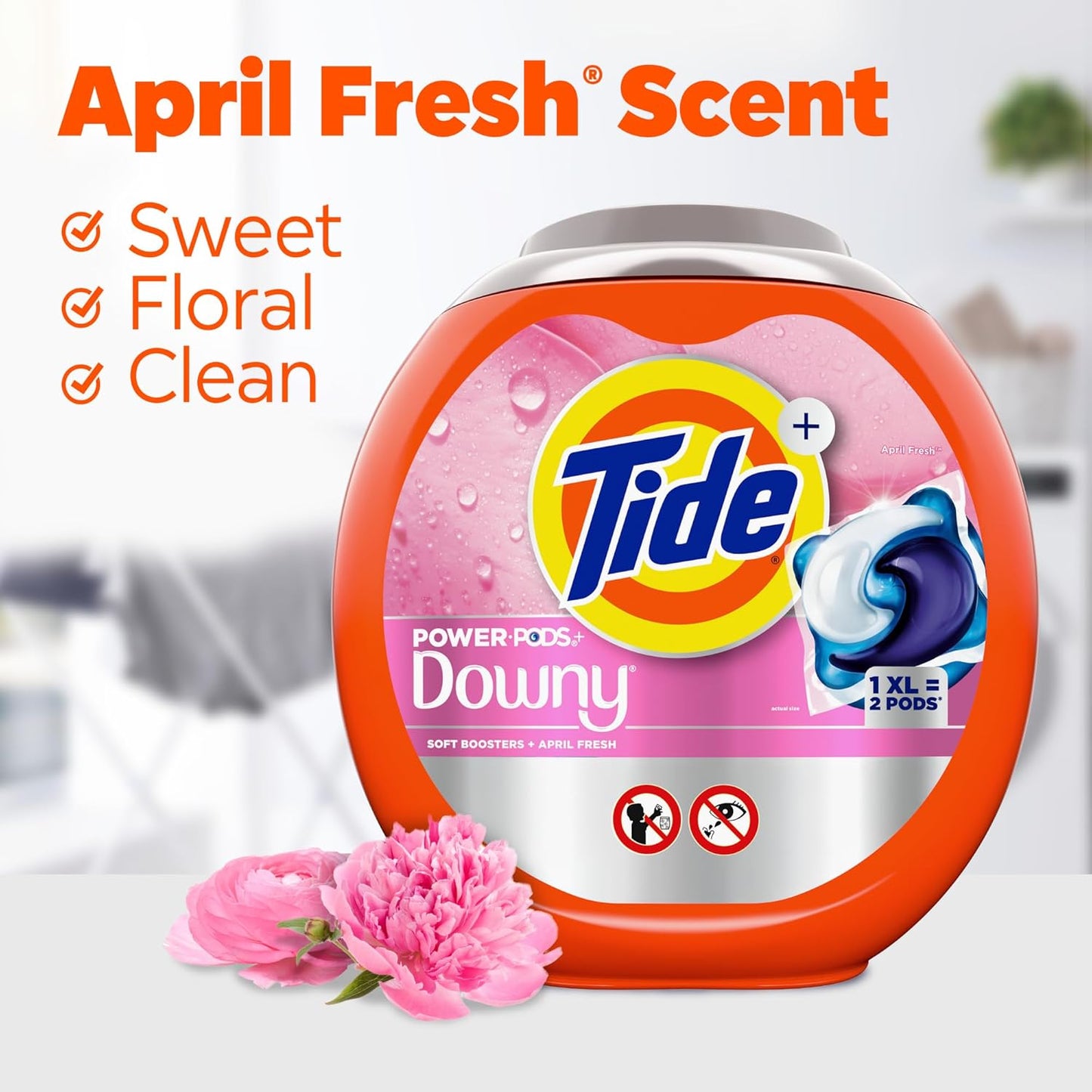Tide Power PODS Laundry Detergent Pacs with Downy Soft Boosters, April Fresh Scent, 45 Count