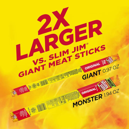 Slim Jim Monster Smoked Meat Sticks, Original Flavor, High Protein, 1.94 oz