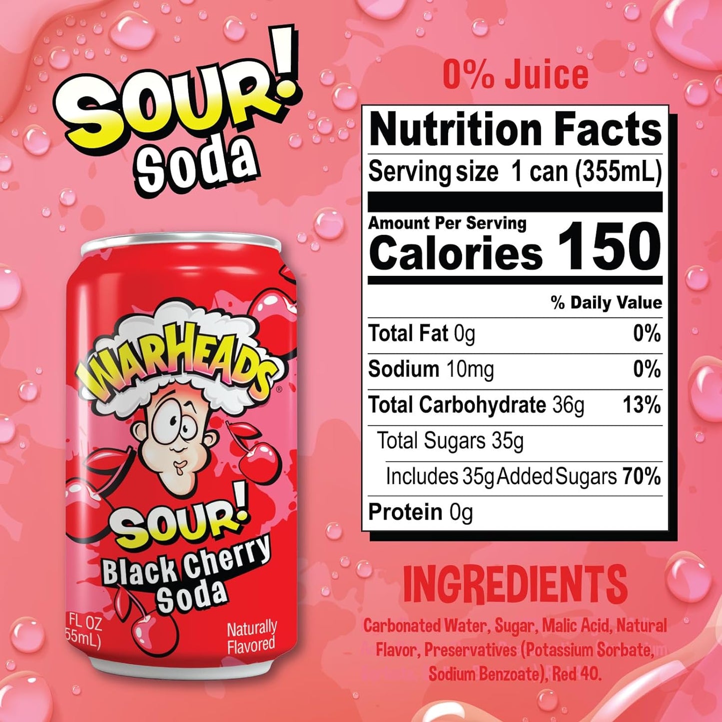 Warheads Black Cherry Sour Soda 12oz (355ml)