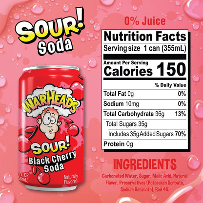 Warheads Black Cherry Sour Soda 12oz (355ml)