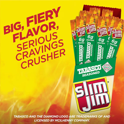 Slim Jim Giant Smoked Meat Sticks, Tabasco Flavor, 6g Protein Per Serving .97oz (27g)