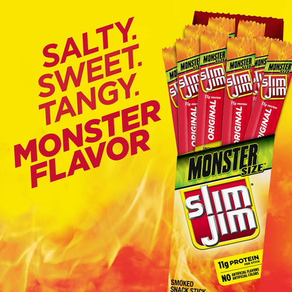 Slim Jim Monster Smoked Meat Sticks, Original Flavor, High Protein, 1.94 oz