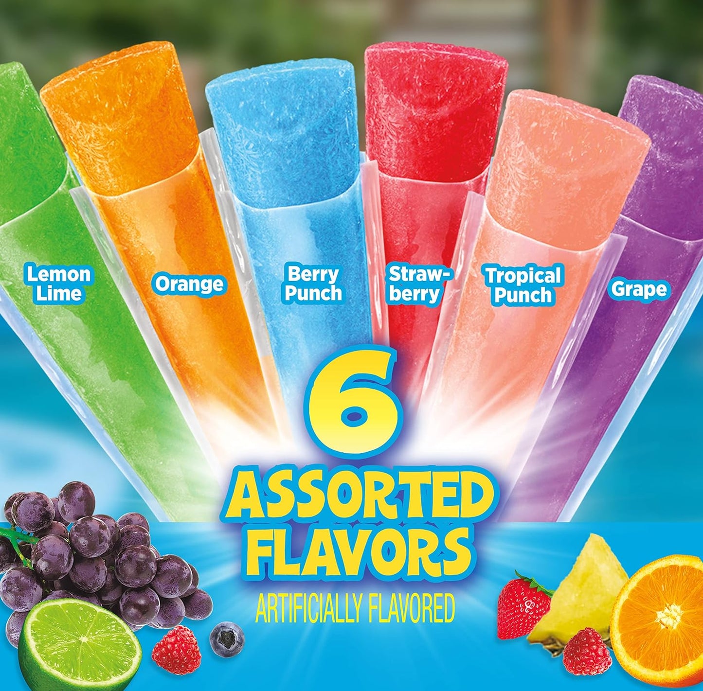 Pop-Ice Assorted Fruit Freezer Ice Pops, 1.5oz (28.3g) 80 Count Fruit Pops