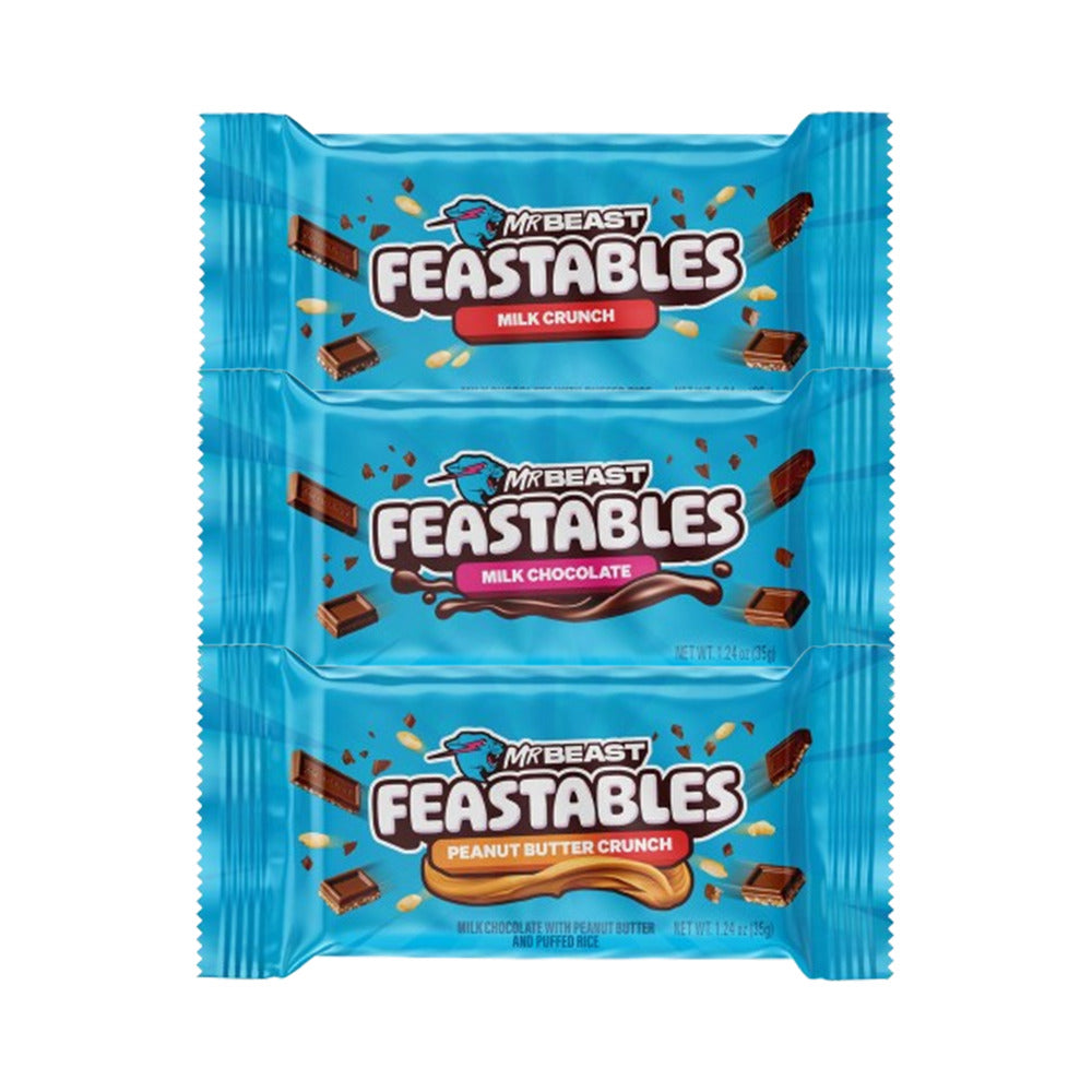 Mr Beast Feastables Variety Kit I Milk Crunch, Milk Chocolate & Peanut Butter I 1.24oz (35g) One of Each