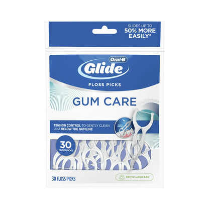 Oral-B Glide Gum Care Dental Floss Picks, Good for Back Teeth, 30 Ct