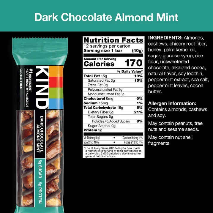 Kind Bars Dark Chocolate & Almond Mint 40g I US