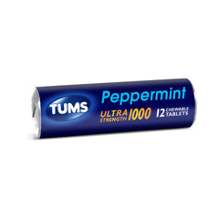TUMS Antacid Peppermint Ultra Strength 1000 Chewable Antacid Tablets for Heartburn Relief, Peppermint 12 CT