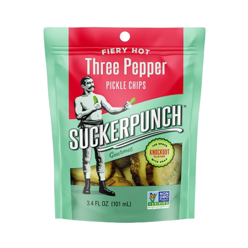 Suckerpunch Gourmet 3 Pepper Fire Pickle Chip Single Serve Pouch 3.4oz (101ml)