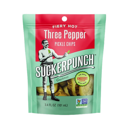 Suckerpunch Gourmet 3 Pepper Fire Pickle Chip Single Serve Pouch 3.4oz (101ml)