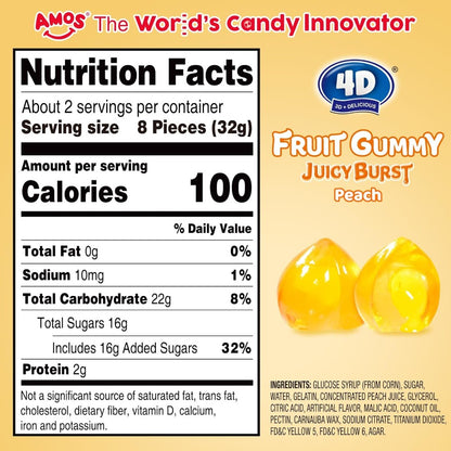 Amos 4D Fruit Gummy Peach Burst 6oz (170g)