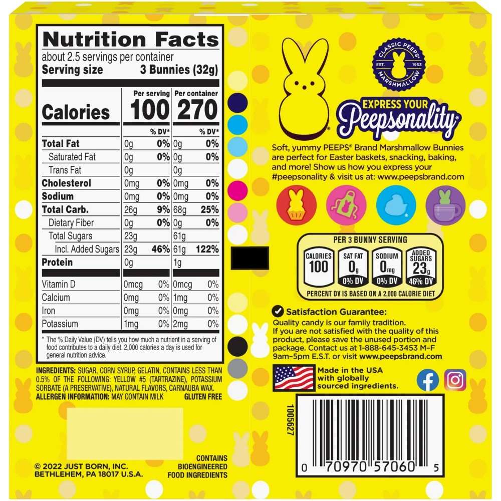 Peeps Easter Yellow Bunnies Marshmallow 8 Count 3oz (85g)