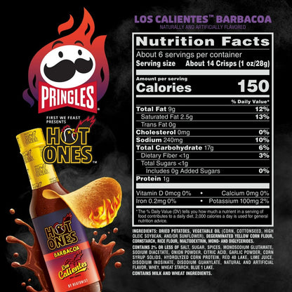 Pringles Hot Ones Los Calientes Barbacoa Potato Crisps Chips 5.5oz (156g)