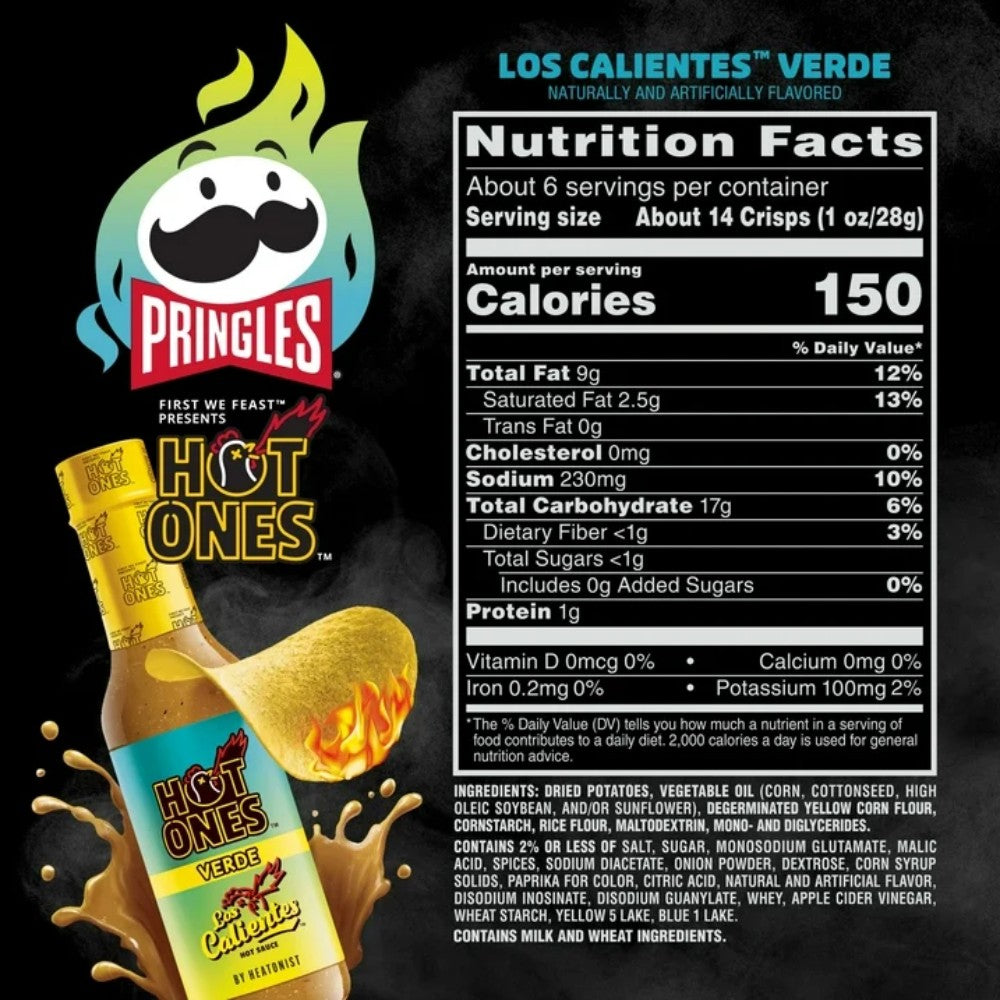 Pringles Hot Ones Los Calientes Verde Potato Crisps Chips 5.5oz (156g)