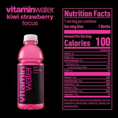 vitamin water Focus Kiwi Strawberry Flavored Water Beverage, 20oz (591ml) Bottle