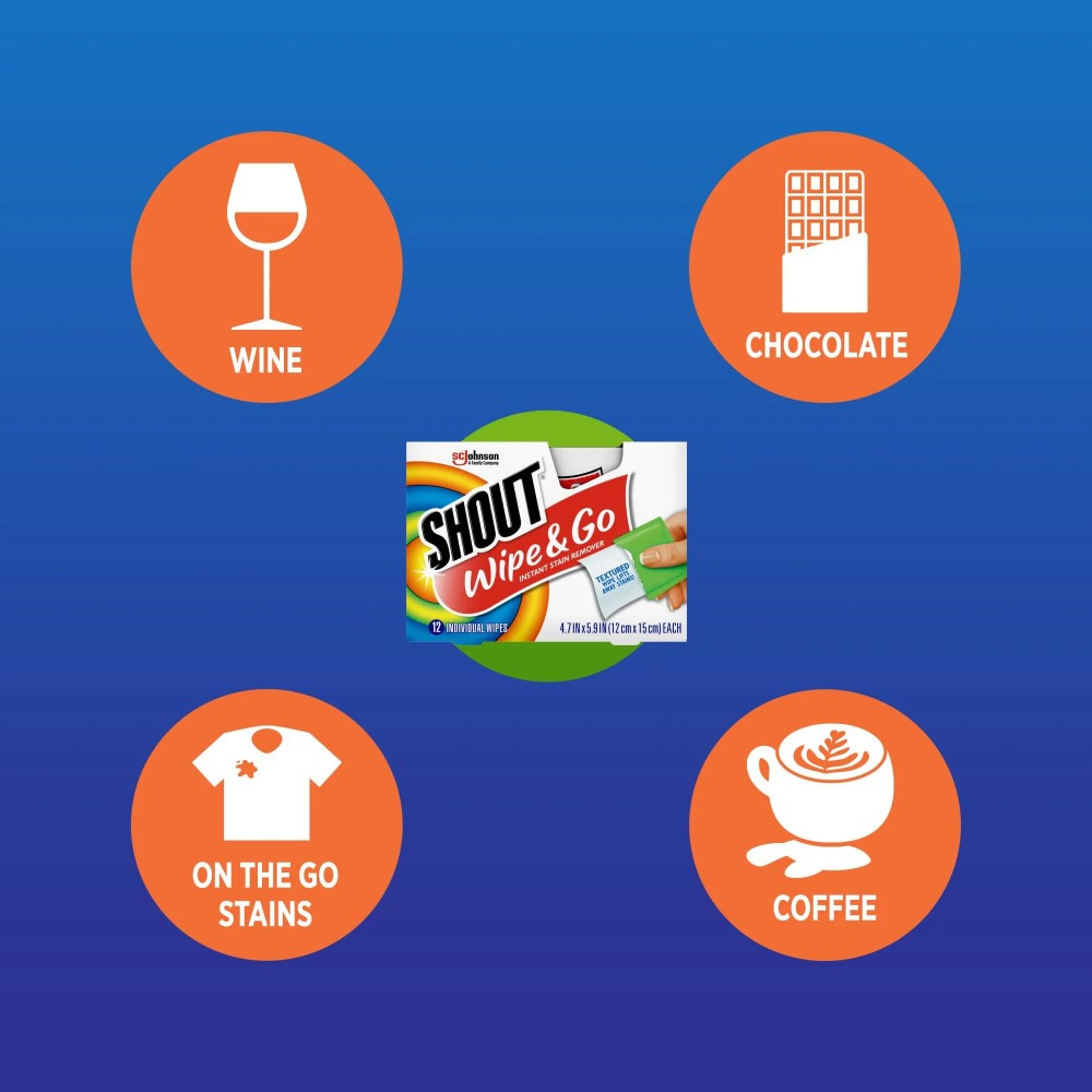 Shout Wipe & Go, Laundry Instant Stain Remover, 12 Wipes