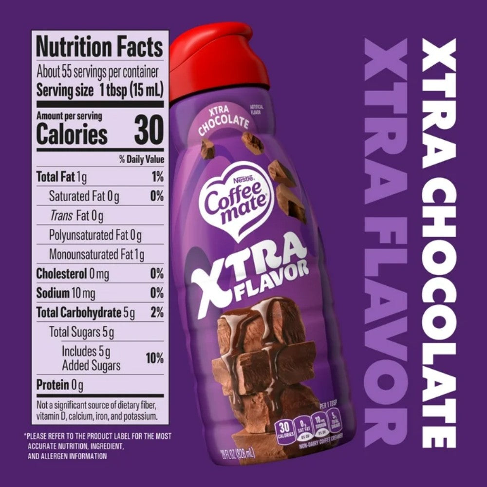 Coffee Mate Xtra Chocolate Flavour Liquid Non-Dairy Coffee Creamer 28oz (828ml)