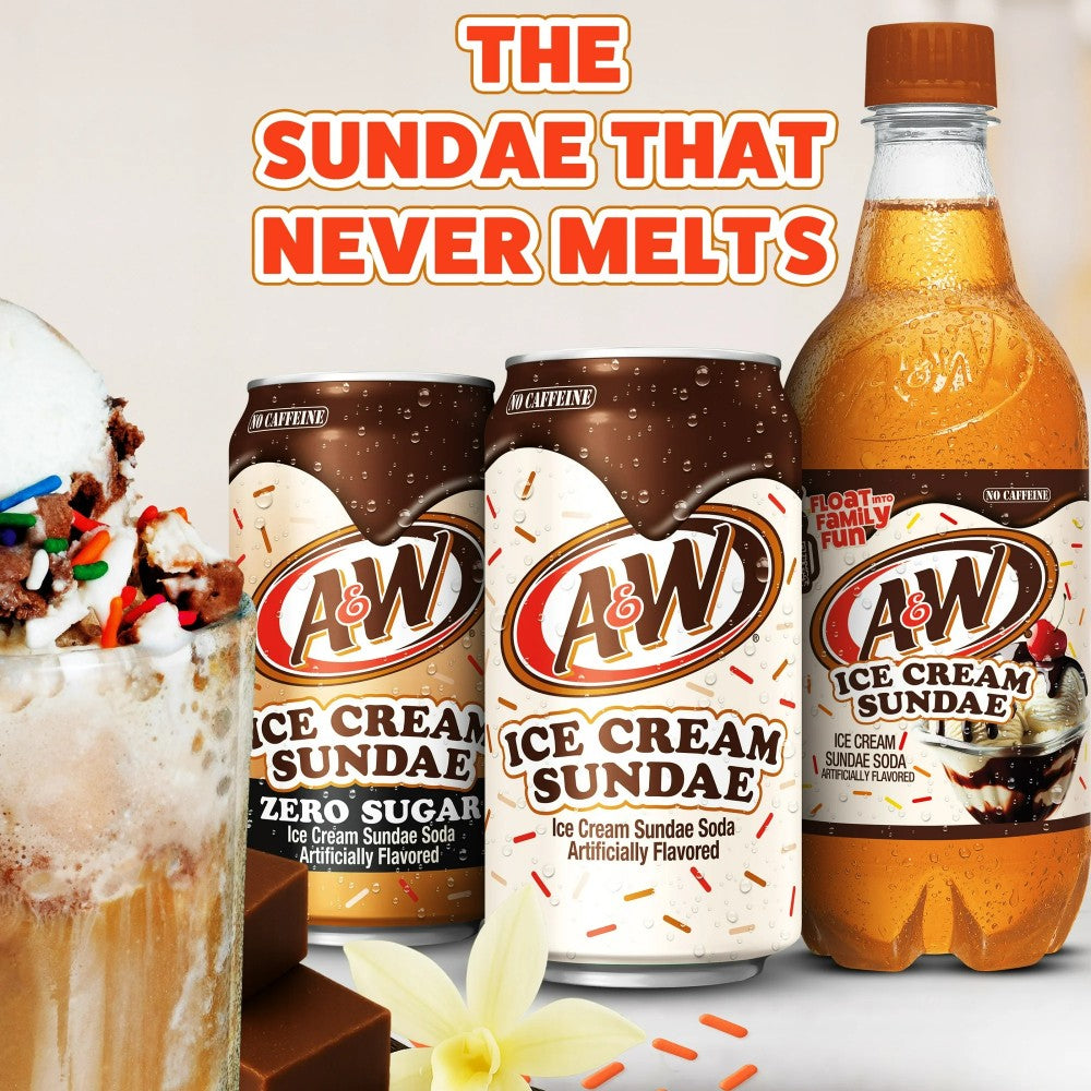 A&W Ice Cream Sundae Soda Pop Fizzy Drink 12oz (355ml) Cans