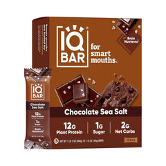 IQBAR Brain and Body Plant Protein Bars I Chocolate Sea Salt I Low Sugar Keto Energy Bar I 12g Protein