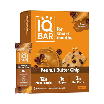 IQBAR Brain and Body Plant Protein Bars I Peanut Butter Chip I Low Sugar Keto Energy Bar I 12g Protein