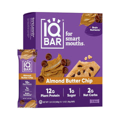 IQBAR Brain and Body Plant Protein Bars I Almond Butter Chip I Low Sugar Keto Energy Bar I 12g Protein