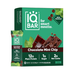 IQBAR Brain and Body Plant Protein Bars I Chocolate Mint Chip I Low Sugar Keto Energy Bar I 12g Protein