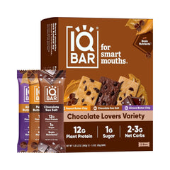 IQBAR Brain and Body Plant Protein Bars I Chocolate Lovers Variety Pack I Low Sugar Keto Energy Bar I 12g Protein