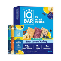 IQBAR Brain and Body Plant Protein Bars I Fruit Lovers Variety Pack I Low Sugar Keto Energy Bar I 12g Protein