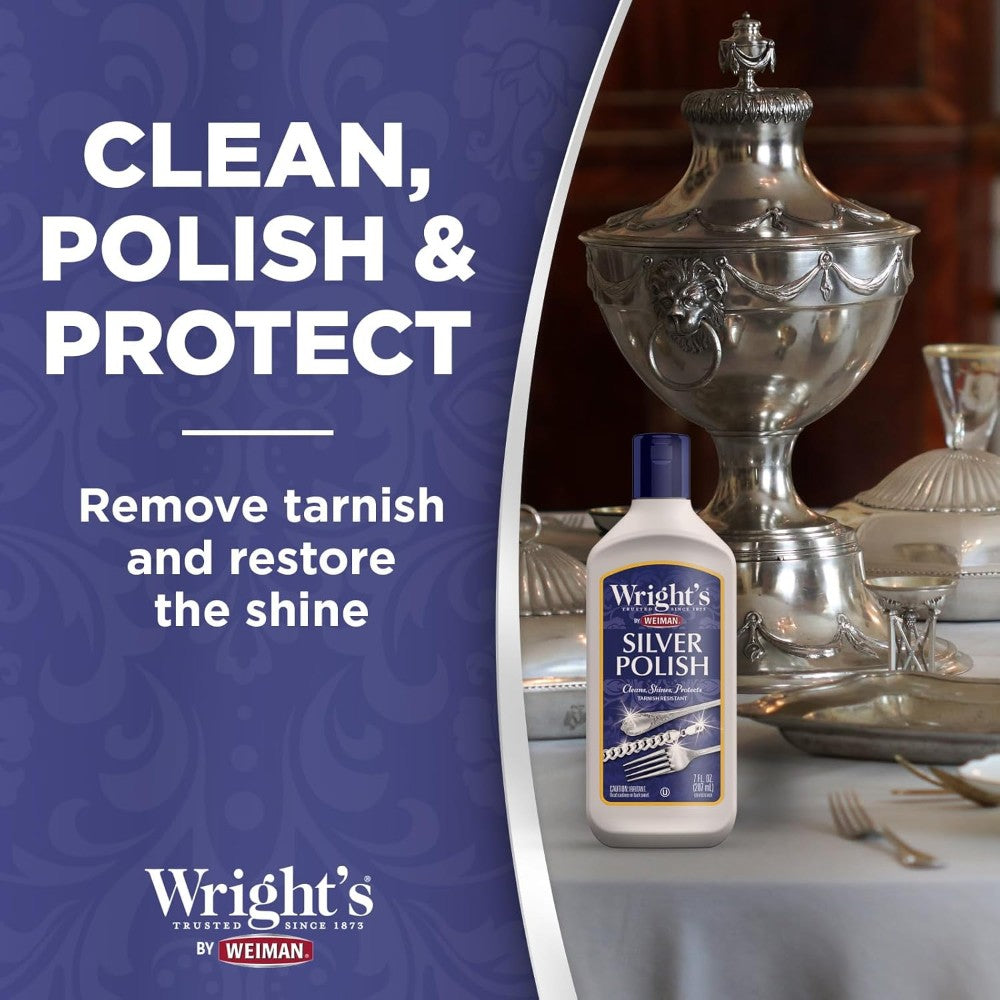 Wright's Anti Tarnish Silver Polish 7oz (207ml) Use on Silver, Jewelry, Antique Silver, Gold, Brass, Copper and Aluminum