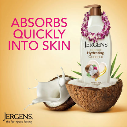 Jergens Hydrating Coconut Body Lotion Moisturizer for Dry Skin 16.8oz (496ml)