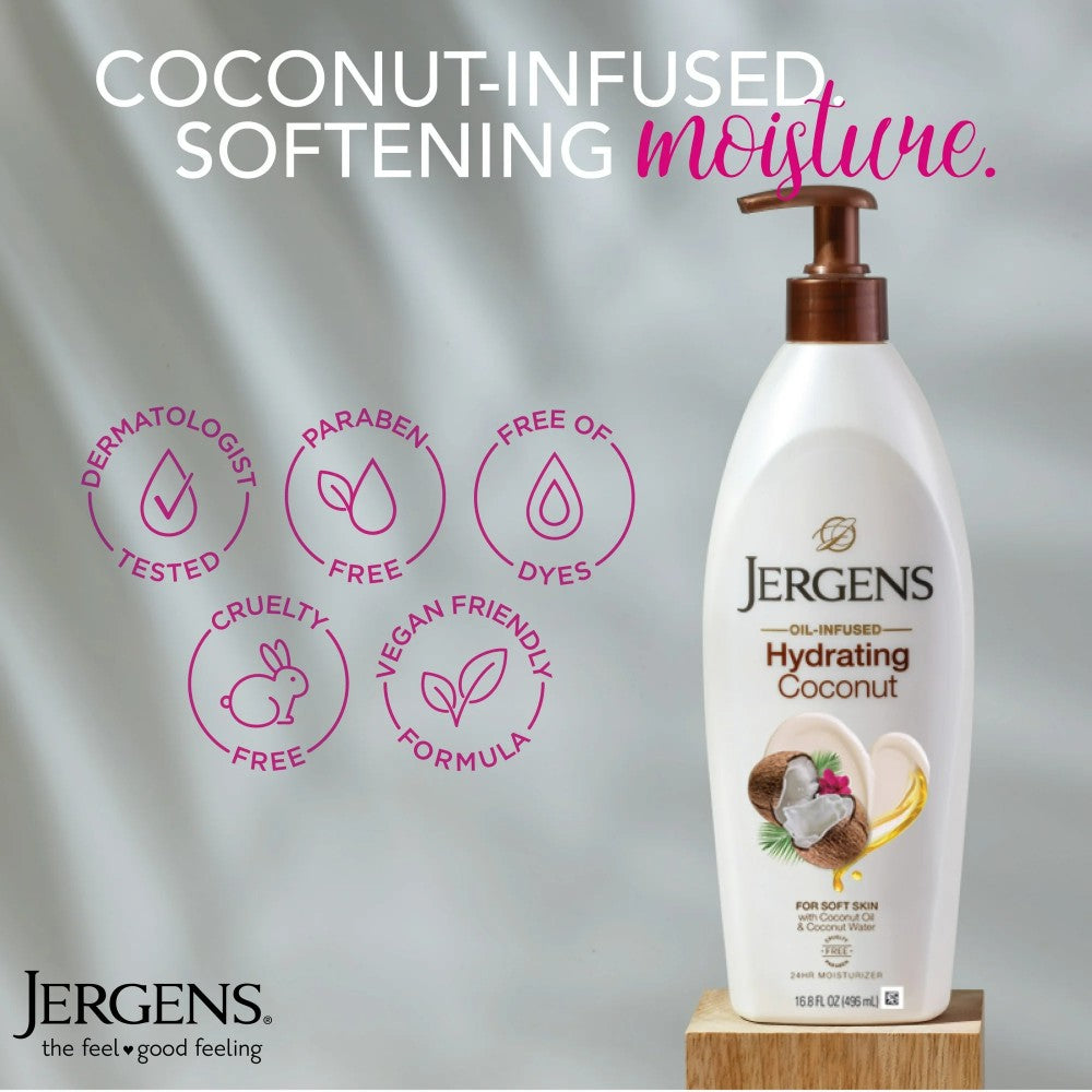 Jergens Hydrating Coconut Body Lotion Moisturizer for Dry Skin 16.8oz (496ml)