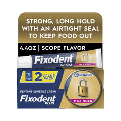 Fixodent Ultra Max Hold Secure Denture Adhesive Cream, Denture Glue, 2.2oz 2 Pack
